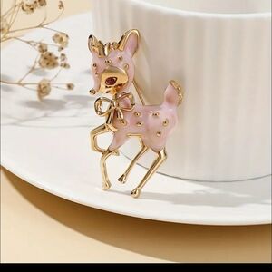 Charming Pink and Gold Deer Brooch